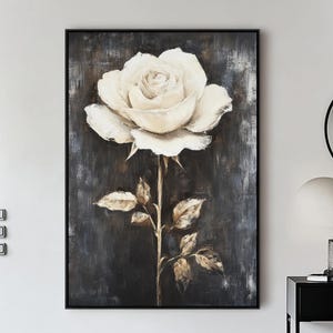 White Floral Abstract Oil Painting On Canvas,White Rose Canvas Oil Painting,Beige White Flower Wall Art,Blooming Roses Canvas Art,Home Deocr