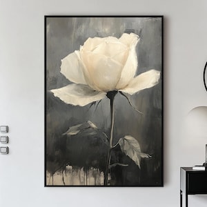 Peinture originale de fleurs roses blanches, nature morte florale, peinture fleurs roses, peinture acrylique fleurs, cadeau d&#39;amour pour elle