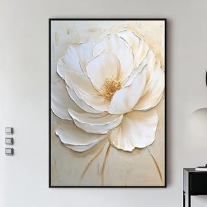 Large Beige 3D Abstract Flower Painting,Flower Textured Wall Art,Large Flower Wall Art,White Texture Floral Wall Art,Custom Painting