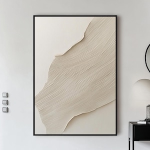 3D Beige Minimalist Canvas Painting,Beige Textured Painting on Canvas,Wabi-Sabi Textured Art,Modern Neutral Wall Art Decor for Living Room