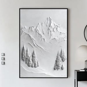 Peinture abstraite minimaliste de montagne de texture 3D, art blanc de montagne, art de la nature texturé empâtement, peinture sur plâtre blanc, art mural Wabi Sabi
