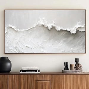 3D Minimalist White Textured Painting,Beige White Ocean Wave Texture Wall Art,Modern Abstract Ocean Wave Wall Art,Wabi-Sabi Wall Painting