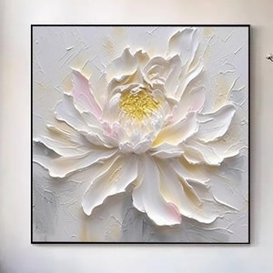Fleur originale peinture abstraite minimaliste grand salon coloré art mural 3D blanc maison salon déco Wabi Sabi art mural