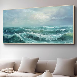 Peinture abstraite originale de l'océan vert vague 3D texture acrylique peinture plage océan peinture océan toile peinture art maison
