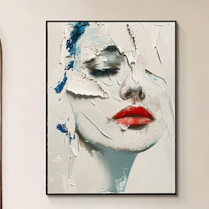Large abstract beauty face oil painting on canvas, original abstract portrait art, custom bedroom wall decoration, gift for her