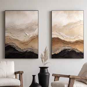 Beige Brown Texture Painting Set: Wabi-Sabi Canvas Art