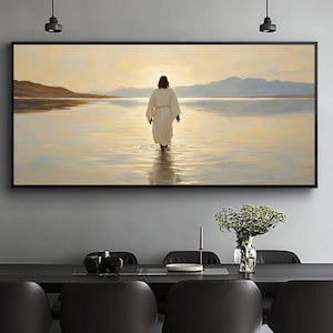 Original Abstract Oil Painting,Jesus Walking on Water Canvas Painting,Hand-Painted Christian Art,Impressionist Wall Art,Living Room Decor