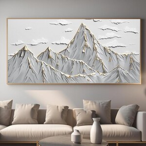 Peinture originale Baishan abstraite peinte à la main 3D montagnes peinture toile dorée montagne enneigée peinture décoration murale art décoration