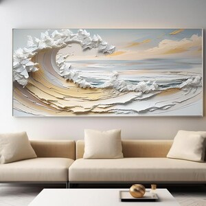 Vagues peinture à l'huile 3D abstrait fait main paysage paysage épais blanc marron Wabi Sabi Art minimaliste décoration d'intérieur murNouvelle décoration d'intérieur