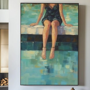 Abstrait original piscine femme toile art mural abstrait 3D peinture à l'huile acrylique détente été piscine art maison chambre salon décoration