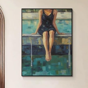 Original abstrait piscine femme toile art mural abstrait 3D acrylique peinture à l'huile détente été tranquillité art maison chambre à coucher décor