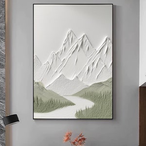 Art mural texturé blanc original Grande peinture 3D blanche texturée montagne Peinture originale blanche de montagne Peinture blanche texturée de montagne