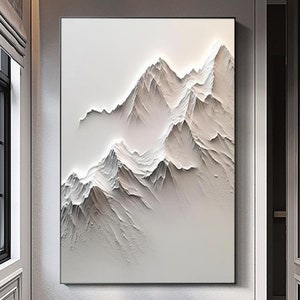 Art mural blanc original texturé, grande montagne blanche texturée 3D, peinture originale de montagne blanche, peinture de montagne blanche, décoration de la maison