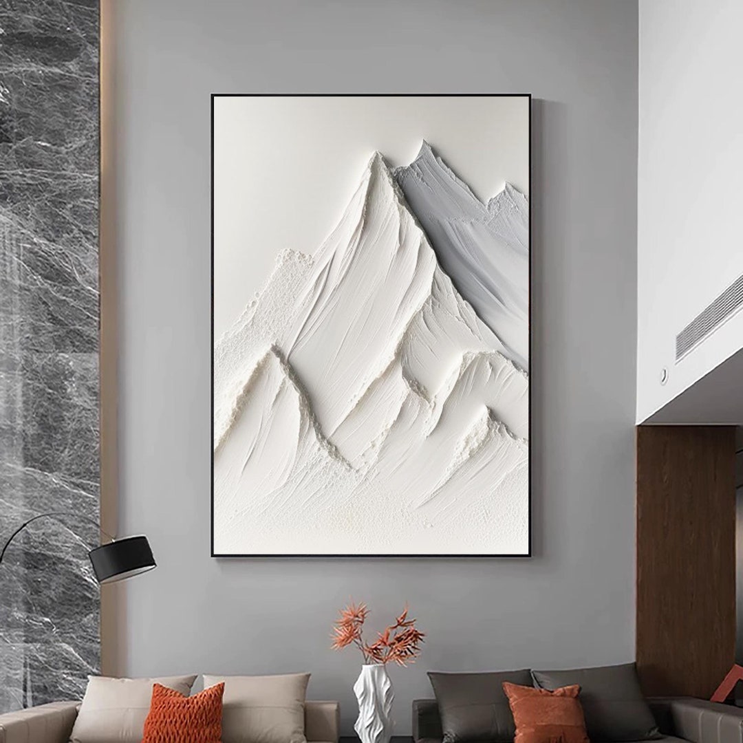 Original 3D White Mountain Painting on Canvas Snowy Mountain Wall Art ...