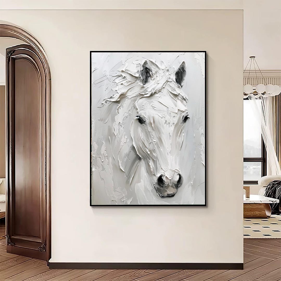 Abstract White Horse Oil Painting on Canvas, Original 3D Horse Canvas ...