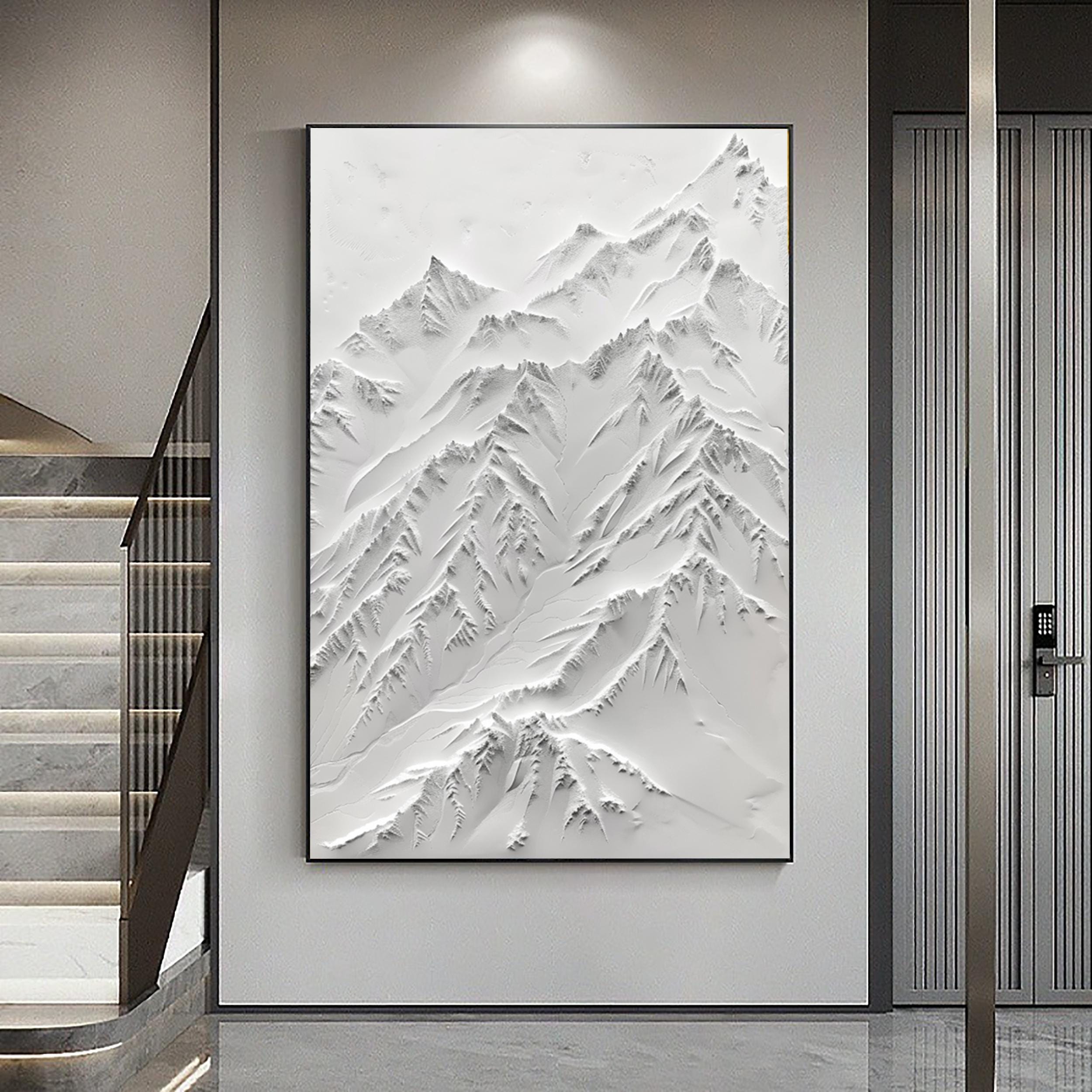 テクスチャのある山の絵画、3Dの白い風景、現代の抽象芸術 - Etsy 日本