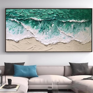 Peinture abstraite originale océan vagues vertes simples 3D peinture acrylique texture plage océan peinture océan toile peinture salon Art