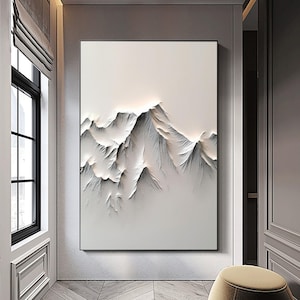 Peinture murale blanche originale à texture épaisse Grande montagne blanche texturée 3D Peinture originale blanche de montagne, peinture blanche, décoration de la maison