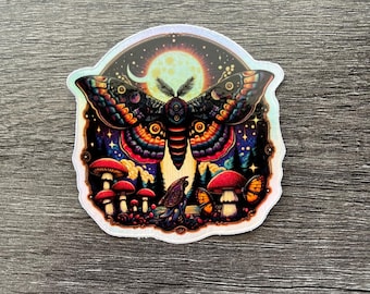 Holographic Moth Mushroom Sticker, Animal Sticker, Moth Sticker, Plant Sticker, Stickers For Nature Lovers, Insect Lovers