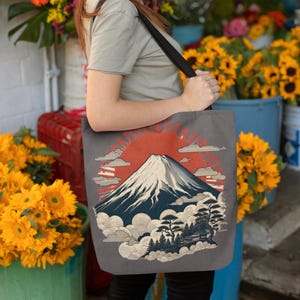18&quot; x 18&quot; Inch Japanese Mt. Fuji Traditional Japanese Art Tote Bag, Travel Tote Bag, Nature Tote Bag, Mountain Tote Bag
