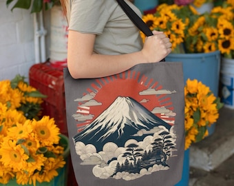18" x 18" Inch Japanese Mt. Fuji Traditional Japanese Art Tote Bag, Travel Tote Bag, Nature Tote Bag, Mountain Tote Bag