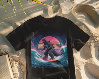 Godzilla Surf Relax Kanji Toddler/Kids/Adult Unisex Shirt, Anime Summer Shirt, Gojira Monster Beach Shirt, Summer Kaiju Yokai Shirt