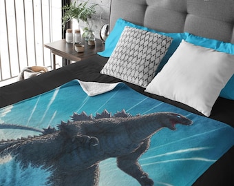 Godzilla Rises Plush Throw Blanket, Anime Godzilla Blanket, Kids Blanket, Japanese Blanket, Kaiju Blanket, Gojira Blanket