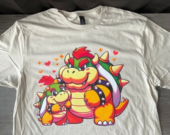 Bowser and Junior Kids/Adult Unisex Shirt, Father Dad and Son Shirt, Best Friends Shirt, Gamer Dad Shirt Father’s Day, Mario Bowser Shirt