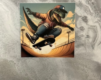 Skater Rex Waterproof Sticker, Skater Sticker, Dinosaur Sticker, T Rex Sticker, Skateboard Sticker, Kids Sticker
