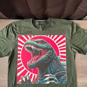 Godzilla Rising Sun Japan Toddler/Kids/Adult Unisex Tee, Godzilla Japan Shirt, Rising Sun Shirt, Godzilla Anime, Kaiju Shirt