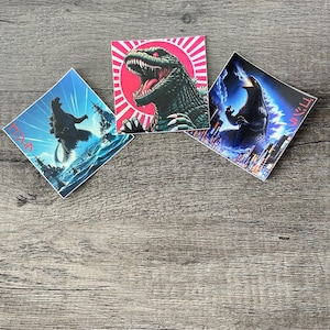 Holographic Godzilla Waterproof 2&quot; x 2&quot; Single Sticker Or Bundle, Monster Holographic Sticker, Kaiju Sticker, Gojira Sticker, Dino Stickers