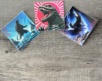 Holographic Godzilla Waterproof 2" x 2" Single Sticker Or Bundle, Monster Holographic Sticker, Kaiju Sticker, Gojira Sticker, Dino Stickers