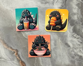 Godzilla Snacks Waterproof Sticker Bundle, Godzilla Stickers, Kawaii Food Stickers, Anime Stickers, Japanese Stickers, Kaiju Stickers