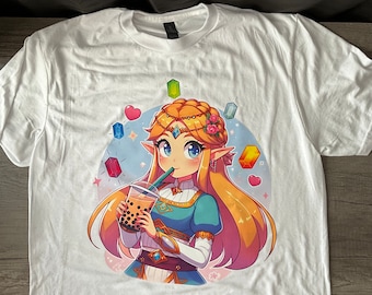 Zelda Boba Kids/Adult Unisex Shirt, Zelda Shirt, Legend of Zelda, Anime Boba Shirt, Anime Shirt, Gamer Shirt, Cute Boba Shirt