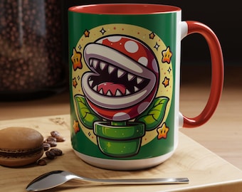 Piranha Plant Super Mario Mug, Anime Gamer Plant Coffee Cup, Whimsical Plant Mug, Unique Gift for Plant Lovers, Kawaii Kitchen Accessories