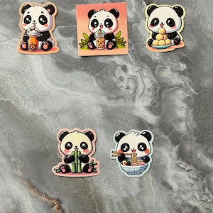 Panda Snacks Waterproof Sticker Bundle, Panda Stickers, Anime Panda Stickers, Panda Food Stickers, Cute Panda Stickers, Kawaii Panda Sticker