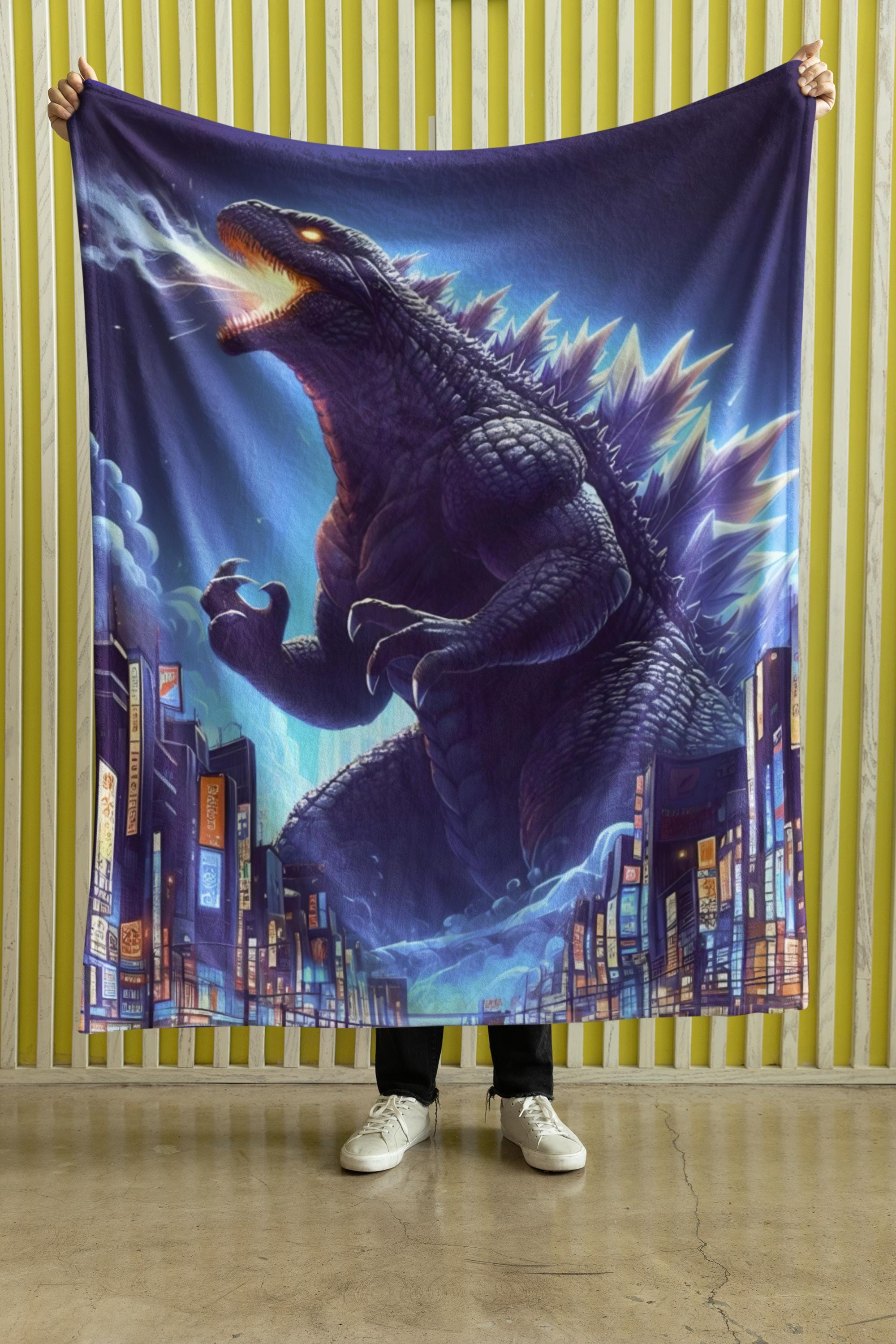 Godzilla in the City Plush Blanket Anime Godzilla Blanket Kids Blanket Japanese Blanket Gojira Blanket Monster Blanket Kaiju Blanket Etsy