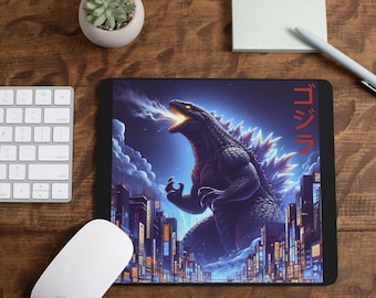 Godzilla In The City Mouse Pad, Gojira Mouse Pad, Kaiju Mouse Pad, Monster Mouse Pad, Anime Godzilla Mouse Pad