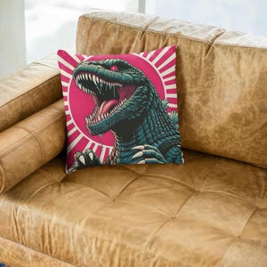 Godzilla 16" x 16" Throw Pillows, Gojira Pillow, Kaiju Pillow, Anime Pillow, Monster Pillow, Japanese Pillow, Kids Pillow, Dino Throw Pillow Rising Sun