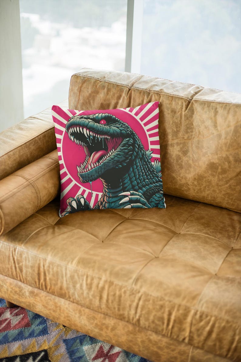 Godzilla 16" x 16" Throw Pillows, Gojira Pillow, Kaiju Pillow, Anime Pillow, Monster Pillow, Japanese Pillow, Kids Pillow, Dino Throw Pillow Rising Sun