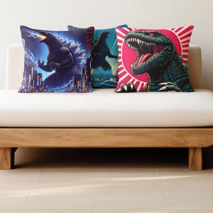 Godzilla 16" x 16" Throw Pillows, Gojira Pillow, Kaiju Pillow, Anime Pillow, Monster Pillow, Japanese Pillow, Kids Pillow, Dino Throw Pillow