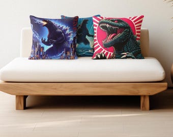 Godzilla 16" x 16" Throw Pillows, Gojira Pillow, Kaiju Pillow, Anime Pillow, Monster Pillow, Japanese Pillow, Kids Pillow, Dino Throw Pillow