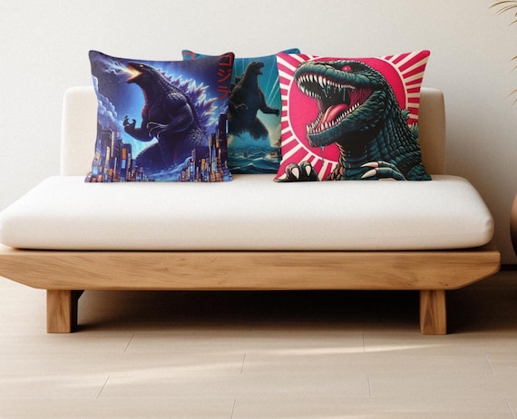 Godzilla 16" x 16" Throw Pillows, Gojira Pillow, Kaiju Pillow, Anime Pillow, Monster Pillow, Japanese Pillow, Kids Pillow, Dino Throw Pillow