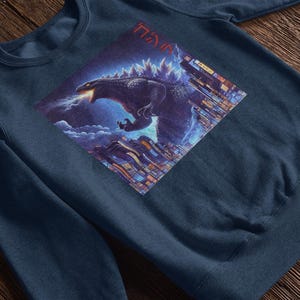 Godzilla In The City Kids/Adult Unisex Sweatshirt, Anime Sweatshirt, Gojira Sweatshirt, Kaiju Sweatshirt, Monster Sweatshirt