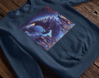 Godzilla In The City Kids/Adult Unisex Sweatshirt, Anime Sweatshirt, Gojira Sweatshirt, Kaiju Sweatshirt, Monster Sweatshirt