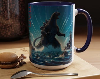 Godzilla Rises 15 Oz Mug, Gojira Mug, Anime Mug, Kaiju Mug, Monster Mug, Japanese Mug, Kaiju Mug
