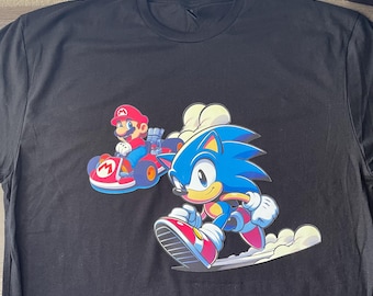 Sonic The Hedgehog and Mario Kart Kids/Adult Unisex Shirt, Super Mario Shirt, Sonic Speed Shirt, Gaming Shirt, Mario VS Sonic, Anime Shirt
