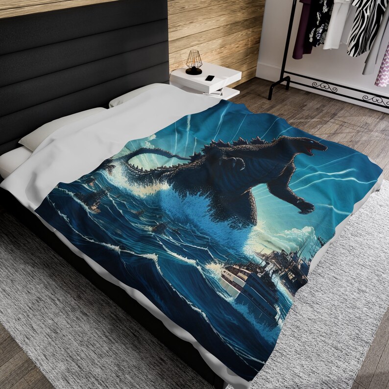 Godzilla Rises Plush Throw Blanket, Anime Godzilla Blanket, Kids Blanket, Japanese Blanket, Kaiju Blanket, Gojira Blanket 60" x 80" (Queen)