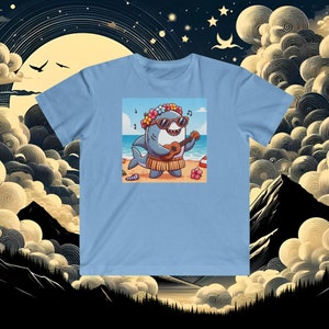 Aloha Shark Kids Tee, Anime Shark Kids, Hawaiin Kids, Beach Kids Shirt, Ocean Kids Shirt, Ukelele Kids Shirt