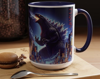 Godzilla In The City 15 oz Mug, Godzilla Mug, Anime Godzilla Mug, Anime Mug, Japanese Mug, Kaiju Mug, Gojira Mug